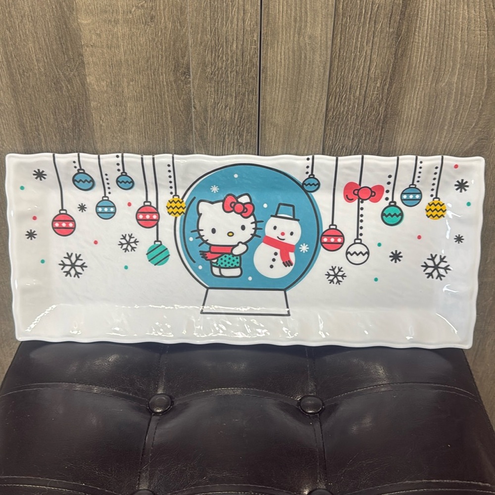 New Hello Kitty Christmas Snowglobe Melamine Rectangle Large Plate Platter Tray